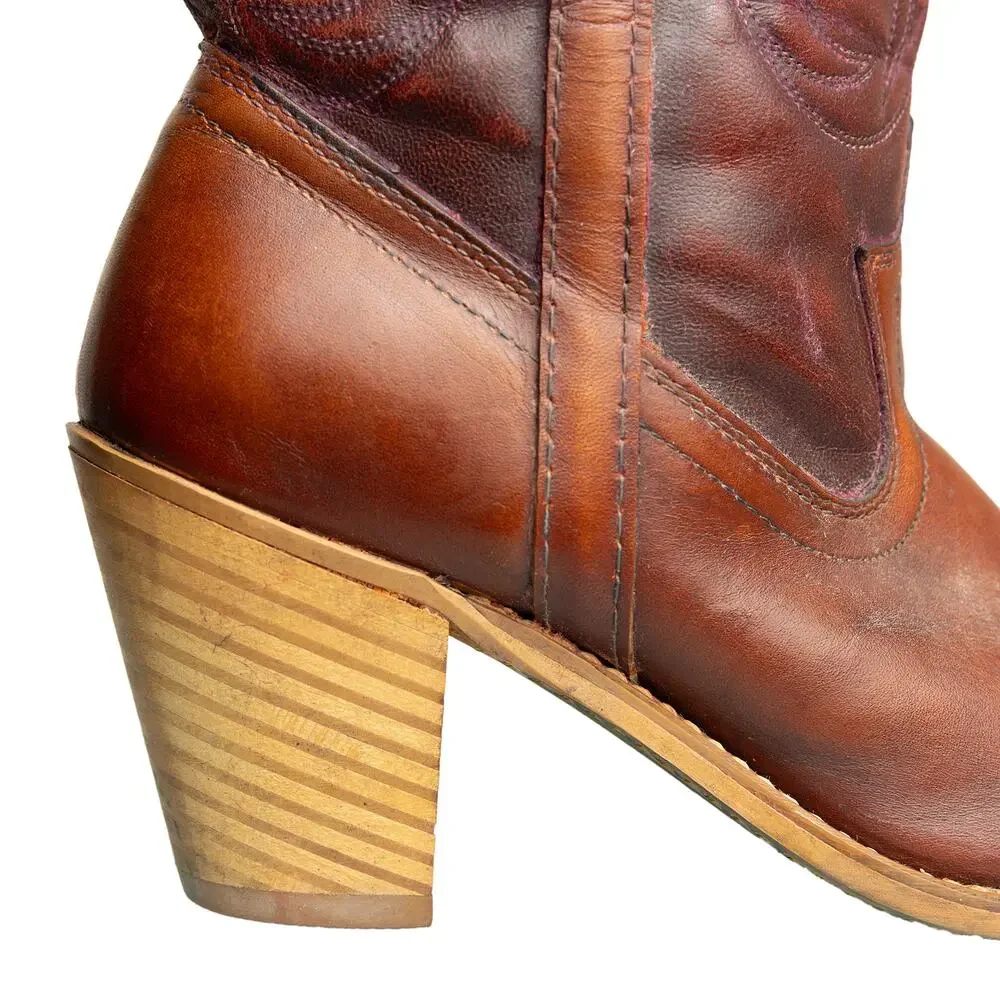 Women's Vintage 80s Dingo Stitched Cowboy Boots With Wooden Heels - Sz 8 - Picture 10 of 13